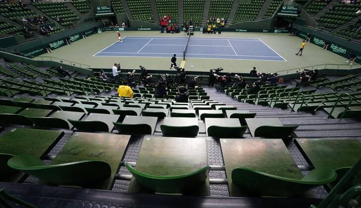 Tennis: Davis Cup qualifiers A match between Japan and Ecuador in a Davis Cup qualifier is held without spectators in Miki, Hyogo Prefecture, western Japan, on March 6, 2020. 