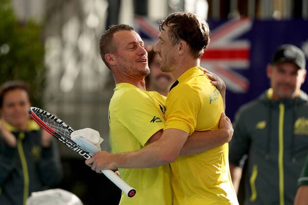 TENNIS DAVID CUP AUS BRAZIL, Lleyton Hewitt celebrates John Millman of Australia win over Thiago Seyboth Wild of Brazil in the Davis Cup Qualifier between Australia and Brazil, at the Memorial Drive Tennis Centre, Adelaide, Friday 6 March 2020. ( NO ARCHIVING, EDITORIAL USE ONLY, NO USE IN BOOKS WITHOUT CONSENT ADELAIDE SA AUSTRALIA  Copyright: xJAMESxELSBYx 20200306001453968747