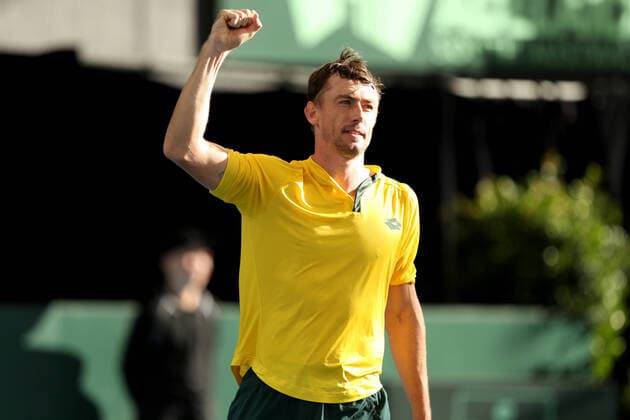 TENNIS DAVID CUP AUS BRAZIL, John Millman of Australia celebrates a win over Thiago Seyboth Wild of Brazil in the Davis Cup Qualifier between Australia and Brazil, at the Memorial Drive Tennis Centre, Adelaide, Friday 6 March 2020. ( NO ARCHIVING, EDITORIAL USE ONLY, NO USE IN BOOKS WITHOUT CONSENT ADELAIDE SA AUSTRALIA  Copyright: xJAMESxELSBYx 20200306001453968756
