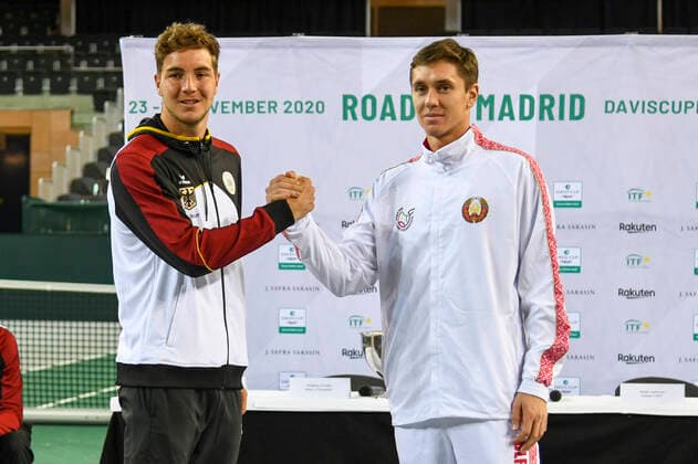 06.03.2020, GER, Davis Cup, Deutschland vs Weißrussland 06.03.2020, GER, Davis Cup, Deutschland vs Weißrussland , CASTELLO , Duesseldorf, im Bild picture shows 4. Spielpaarung v.l. Jan-Lennard Struff GER vs Egor Gerasimov BLR