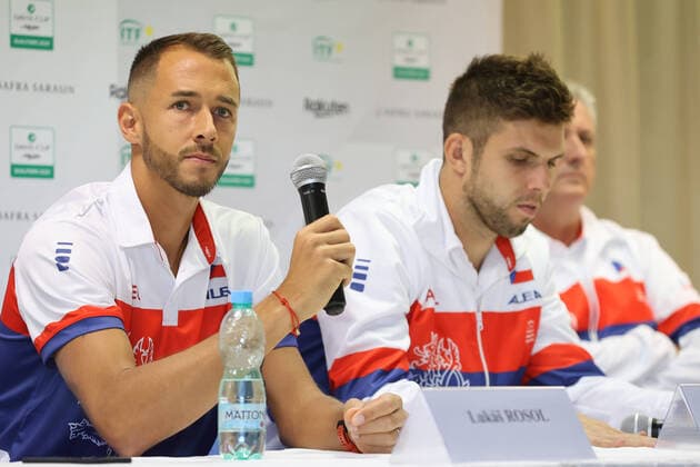 Lukas Rosol odpovida na otazky na tiskove konferenci. Kvalifikacni utkani o pohar Davis Cup 2020 mezi Ceskou republikou a Slovenskem v Bratislave. CTKPhotoF202003051083701