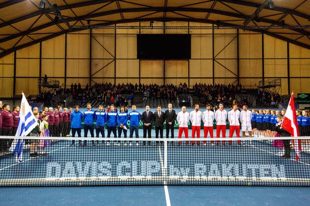 TENNIS - Davis Cup, AUT vs URU PREMSTAETTEN,AUSTRIA,06.MAR.20 - TENNIS - ITF Davis Cup, Austria vs Uruguay. Image shows the athletes of Uruguay and Austria. GEPAxpictures xMaticxKlansek