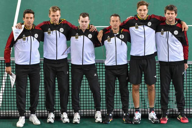 06.03.2020, GER, Davis Cup, Deutschland vs Weißrussland 06.03.2020, GER, Davis Cup, Deutschland vs Weißrussland , CASTELLO , Duesseldorf, im Bild picture shows Deutsches Team v.l. Andreas Mies, Kevin Krawietz, Dominik Koepfer, Philipp Kohlschreiber, Jan-Lennard Struff, Michael Kohlmann