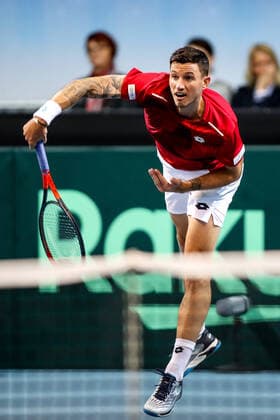 TENNIS - Davis Cup, AUT vs URU PREMSTAETTEN,AUSTRIA,06.MAR.20 - TENNIS - ITF Davis Cup, Austria vs Uruguay. Image shows Dennis Novak (AUT). GEPAxpictures xMaticxKlansek
