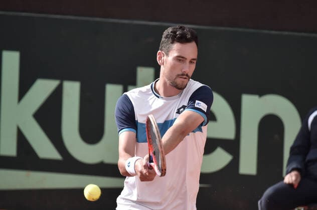 Photo LaPresse Tocco Alessandro March 6, 2020 Cagliari - Italy TennisDavis Cup - Italy vs South Korea Gianluca Mager (ITA) vs Nam Ji sung (KOR) In the pic: Gianluca Mager  Copyright: xLaPresse AlessandroxToccox