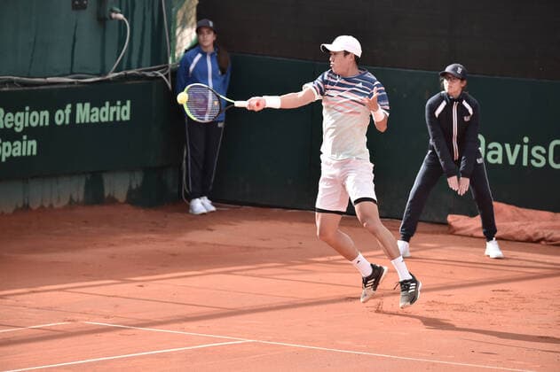 Photo LaPresse Tocco Alessandro March 6, 2020 Cagliari - Italy TennisDavis Cup - Italy vs South Korea Gianluca Mager (ITA) vs Nam Ji sung (KOR) In the pic: Nam Ji sung  Copyright: xLaPresse AlessandroxToccox