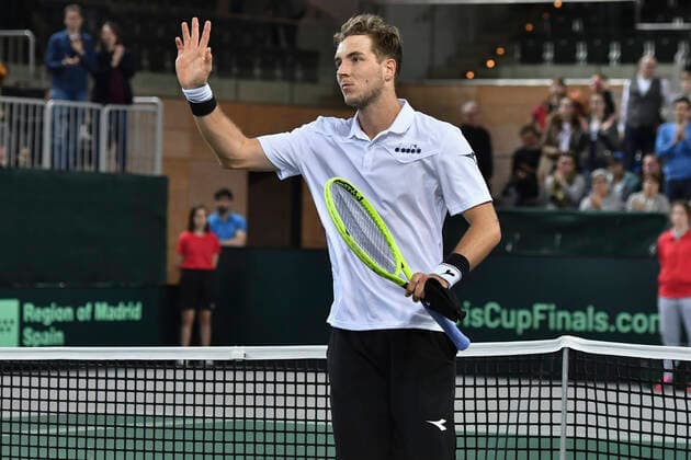 06.03.2020, GER, Davis Cup, Deutschland vs Weißrussland 06.03.2020, GER, Davis Cup, Deutschland vs Weißrussland , CASTELLO , Duesseldorf, im Bild picture shows Jan-Lennard Struff (GER) Jubel Freude Emotion nach dem Sieg