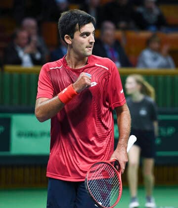 STOCKHOLM 20200306 Chile s Marcelo Tomas Barrios Vera gestures against Sweden s Mikael Ymer during qualifying game for Davis Cup playoff between Sweden and Chile in the Royal Tennis Hall in Stockholm on March 6, 2020. Photo Erik Simander TT kod 11720 Stockholm Sweden x11720x