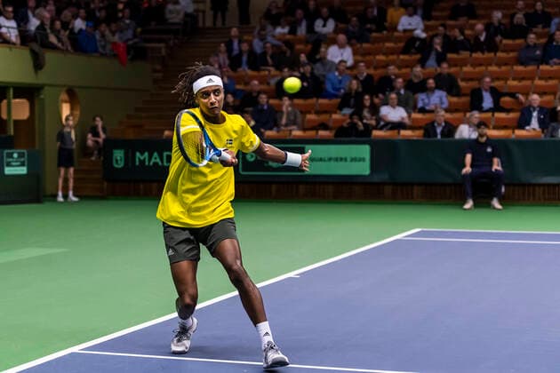 2020305 Mikael Ymer of Sweden during the Davis Cup qualification tennis match between Sweden and Chile on March 6, 2020 in Stockholm. Photo: Simon Hastegard Bildbyran Kod SH 180191 tennis bbeng sweden sverige chile davis cup Copyright: SIMONxHASTEGARD BB200306SH011
