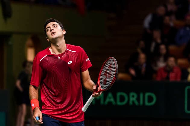 2020305 Marcelo T Barrios Vera of Chile looks dejected during the Davis Cup qualification tennis match between Sweden and Chile on March 6, 2020 in Stockholm. Photo: Simon Hastegard Bildbyran Kod SH 180191 tennis bbeng sweden sverige chile davis cup depp Copyright: SIMONxHASTEGARD BB200306SH012