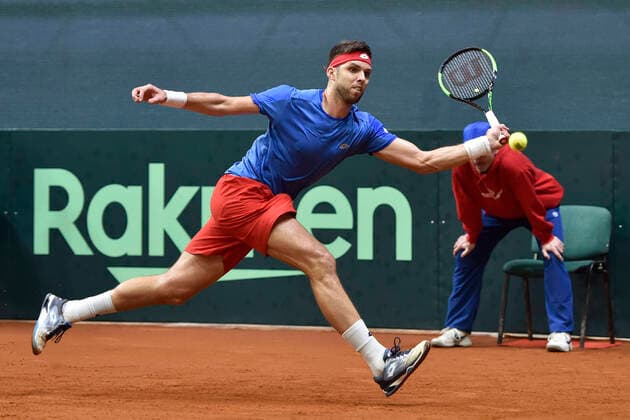 Czech Davis Cup team player Jiri Vesely in action during the Davis Cup qualifier Czech Republic vs. Slovakia in Bratislava, Slovakia, March 6, 2020. (CTKxPhoto VaclavxSalek) CTKPhotoP202003060803201 sal 07