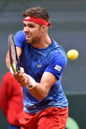 Czech Davis Cup team player Jiri Vesely in action during the Davis Cup qualifier Czech Republic vs. Slovakia in Bratislava, Slovakia, March 6, 2020. (CTKxPhoto VaclavxSalek) CTKPhotoP202003060808401 sal 10