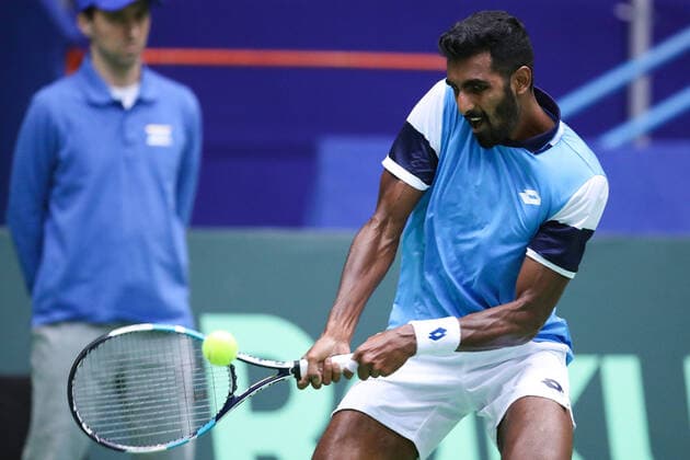 200306_PXL_Davis Cup, Gojo vs Gunneswaran 06.03.2020., Dom Sportova, Zagreb, Croatia - Davis Cup first round Qualifiers between Croatia and India, Borna Gojo vs Prajnesh Gunneswaran. Prajnesh Gunneswaran. LukaxStanzl PIXSELL
