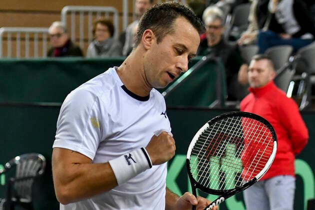 06.03.2020, GER, Davis Cup, Deutschland vs Weißrussland 06.03.2020, GER, Davis Cup, Deutschland vs Weißrussland , CASTELLO , Duesseldorf, im Bild picture shows Philipp Kohlschreiber (GER) Jubel Freude Emotion zeigt die Faust