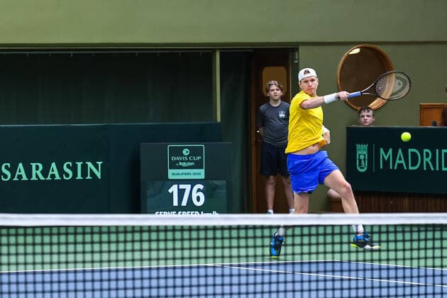 2020307 Markus Eriksson of Sweden during a Davis Cup qualification tennis match between Sweden and Chile on March 7, 2020 in Stockholm. Copyright: ERIKxSIMANDER BB200307BB220