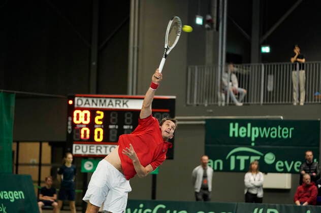 Frederik Loechte Nielsen i kampen mod Ignacio Garcia. Danmark moeder Puerto Rico i Davis Cup i Holbaek Sportsby, loerdag den 7. marts 2020. , Holbaek Denmark Copyright: ClausxBechx cop103 spdk20200307-140256-L