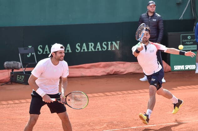 Photo LaPresse Tocco Alessandro March 7, 2020 Cagliari - Italy TennisDavis Cup - Italy vs South Korea Simone Bolelli Fabio Fognini(ITA) c. Ji Sung Nam Min-Kyu Song (KOR)In The pic Simone Bolelli Fabio Fognini(ITA)  Copyright: xToccoxAlessandrox LaPressex