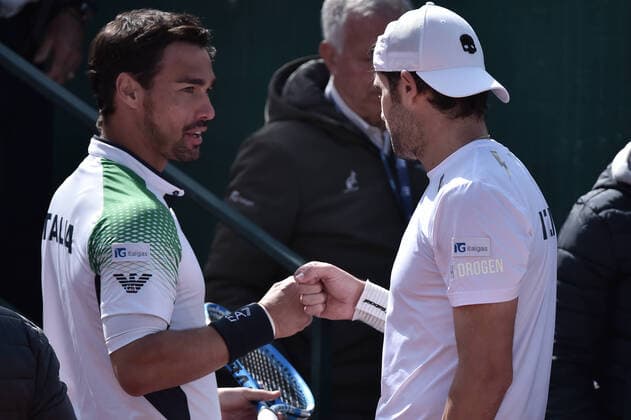 Tennis, Davis Cup, Italien - Südkorea Photo LaPresse Tocco Alessandro March 7, 2020 Cagliari - Italy TennisDavis Cup - Italy vs South Korea Simone Bolelli Fabio Fognini(ITA) c. Ji Sung Nam Min-Kyu Song (KOR)In The pic Simone Bolelli Fabio Fognini(ITA)  Copyright: xToccoxAlessandrox LaPressex