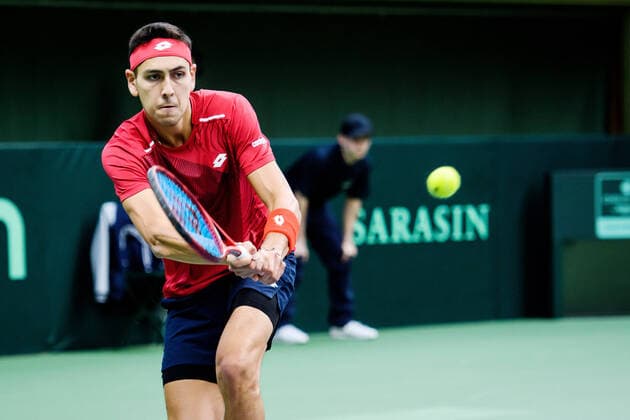 200307 Alejandro Tabilo of Chile during a Davis Cup qualification tennis match between Sweden and Chile on March 7, 2020 in Stockholm. Copyright: ERIKxSIMANDER BB200307BB494
