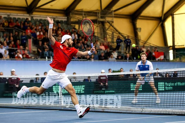 TENNIS - Davis Cup, AUT vs URU PREMSTAETTEN,AUSTRIA,07.MAR.20 - TENNIS - ITF Davis Cup, Austria vs Uruguay. Image shows Juergen Melzer (AUT) and Ariel Behar (URU). GEPAxpictures xMaticxKlansek