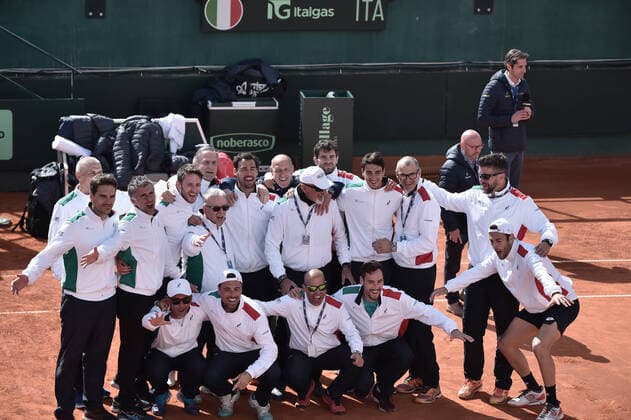 Tennis, Davis Cup, Italien - Südkorea Photo LaPresse Tocco Alessandro March 7, 2020 Cagliari - Italy TennisDavis Cup - Italy vs South Korea Stefano travaglia (ITA) c. DChung (KORIn The celebrates  Copyright: xToccoxAlessandrox LaPressex