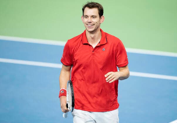 Single mellem Frederik Loechte Nielsen og Ignacio Garcia. Danmark moeder Puerto Rico i Davis Cup i Holbaek Sportsby, loerdag den 7. marts 2020. , Holbaek Denmark Copyright: ClausxBechx cop103 spdk20200307-152118-L