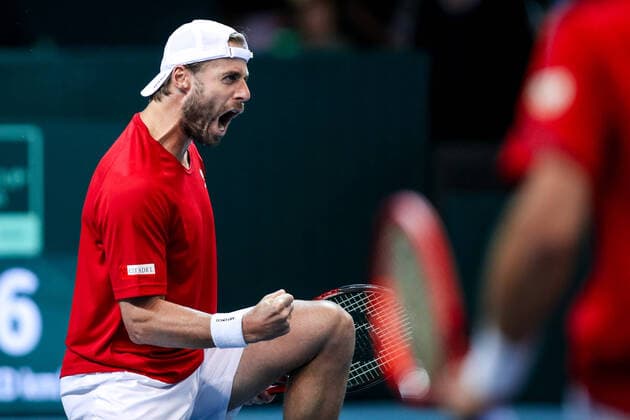 TENNIS - Davis Cup, AUT vs URU PREMSTAETTEN,AUSTRIA,07.MAR.20 - TENNIS - ITF Davis Cup, Austria vs Uruguay. Image shows the rejoicing of Oliver Marach (AUT). GEPAxpictures xMaticxKlansek