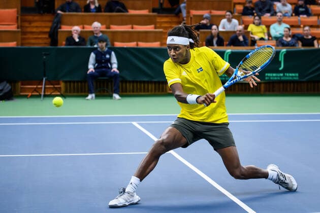 200307 Mikael Ymer of Sweden during a Davis Cup qualification tennis match between Sweden and Chile on March 7, 2020 in Stockholm. Copyright: ERIKxSIMANDER BB200307BB870
