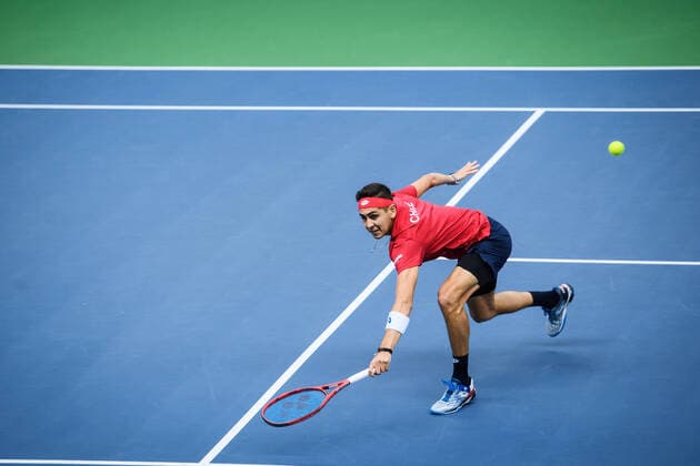 200307 Alejandro Tabilo of Chile during a Davis Cup qualification tennis match between Sweden and Chile on March 7, 2020 in Stockholm. Copyright: ERIKxSIMANDER BB200307BB874