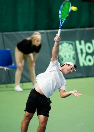 Single mellem Frederik Loechte Nielsen og Ignacio Garcia. Danmark moeder Puerto Rico i Davis Cup i Holbaek Sportsby, loerdag den 7. marts 2020. , Holbaek Denmark Copyright: ClausxBechx cop103 spdk20200307-155636-L