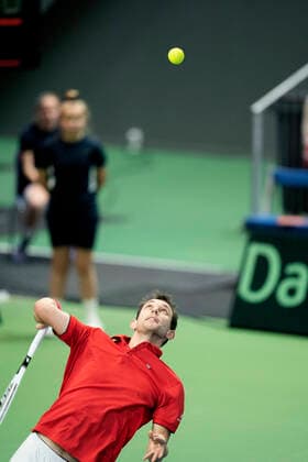 Single mellem Frederik Loechte Nielsen og Ignacio Garcia. Danmark moeder Puerto Rico i Davis Cup i Holbaek Sportsby, loerdag den 7. marts 2020. , Holbaek Denmark Copyright: ClausxBechx cop103 spdk20200307-155641-L