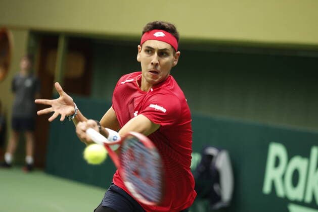 Chile s Alejandro Tabilo during the Davis Cup qualifier between Sweden s Mikael Ymer and Chile s Alejandro Tabilo in the Royal Tennis Hall in Stockholm, Sweden on March 7, 2020. Photo Christine Olsson TT Stockholm Sweden x10430x