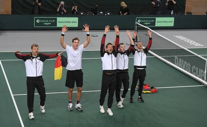 Davis Cup Qualifiers 2020 Germany - Belarus Day2 4.Match Winning German Team Jean-Lennard Struff , GER Philipp Kohlschreiber , GER Dominik Koepfer, GER Kevin Krawietz , GER Andreas Mies , GER Teamcaptain : Michael Kohlmann