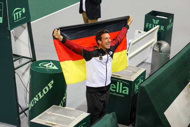 Andreas MIES (GER) jubelt für Deutschland, Davis Cup Qualifikation 2020 - Deutschland vs. Weißrussland, Düsseldorf, 07.03.2020,