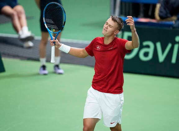 Single mellem Holger Rune og Quinton Vega. Danmark moeder Puerto Rico i Davis Cup i Holbaek Sportsby, loerdag den 7. marts 2020. , Holbaek Denmark Copyright: ClausxBechx cop103 spdk20200307-163725-L