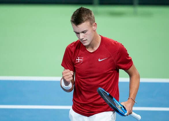 Single mellem Holger Rune og Quinton Vega. Danmark moeder Puerto Rico i Davis Cup i Holbaek Sportsby, loerdag den 7. marts 2020. , Holbaek Denmark Copyright: ClausxBechx cop103 spdk20200307-163731-L