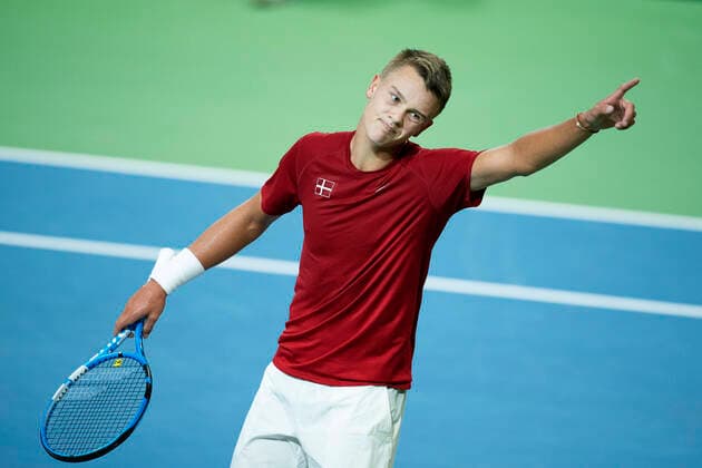 Single mellem Holger Rune og Quinton Vega. Danmark moeder Puerto Rico i Davis Cup i Holbaek Sportsby, loerdag den 7. marts 2020. , Holbaek Denmark Copyright: ClausxBechx cop103 spdk20200307-163742-L