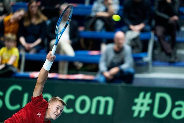 Single mellem Holger Rune og Quinton Vega. Danmark moeder Puerto Rico i Davis Cup i Holbaek Sportsby, loerdag den 7. marts 2020. , Holbaek Denmark Copyright: ClausxBechx cop103 spdk20200307-164451-L