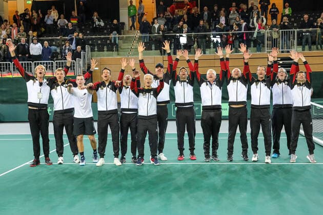 Wir fahren nach Madrid - Die Deutschen Herren im Jubel, Davis Cup Qualifikation 2020 - Deutschland vs. Weißrussland, Düsseldorf, 07.03.2020,