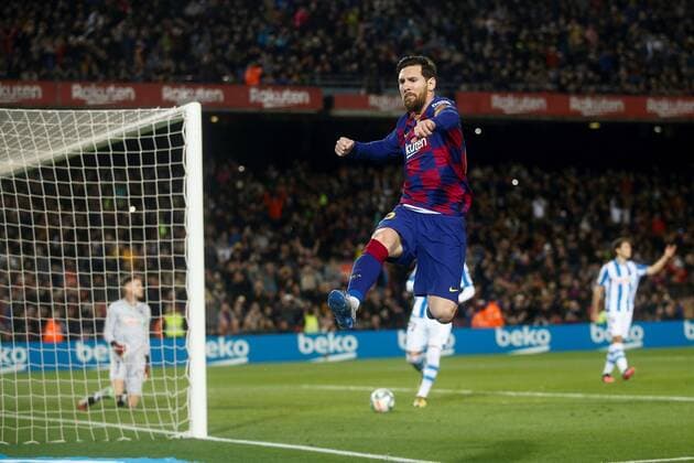 FC Barcelona, Barca s striker Leo Messi celebrates after scoring the 1-0 from the penalty spot during the LaLiga soccer match between FC Barcelona and Real Sociedad at Nou Camp stadium in Barcelona, Catalonia, Spain, 07 March 2020. FC Barcelona - Real Sociedad !ACHTUNG: NUR REDAKTIONELLE NUTZUNG!  Copyright: xQuiquexGarcíax GRAF3124 20200307-637192094077772249