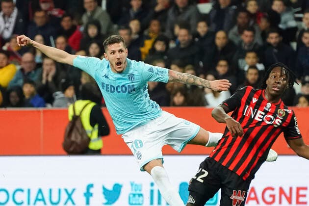 Stevan Jovetic (AS Monaco) - Arnaud Lusamba (OGC Nice) FOOTBALL : OGC Nice vs AS Monaco - Ligue 1 Conforama - Nice - 07 03 2020 NorbertScanella PanoramiC 