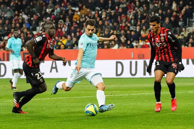 Wissam Ben Yedder (AS Monaco) - Malang Sarr (OGC Nice) - Danilo Barbosa (OGC Nice) FOOTBALL : OGC Nice vs AS Monaco - Ligue 1 Conforama - Nice - 07 03 2020 NorbertScanella PanoramiC 