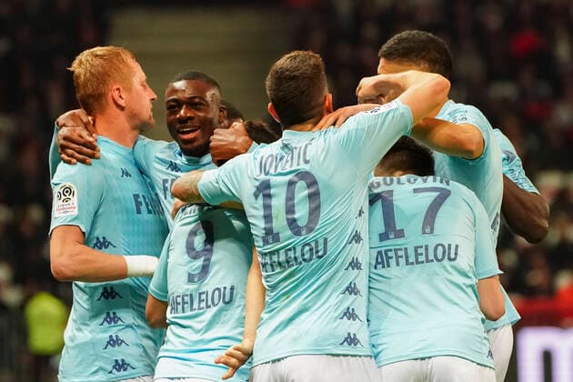 Joie - Wissam Ben Yedder (AS Monaco) - Stevan Jovetic (AS Monaco) - Guillermo Maripan (AS monaco) - Fode Ballo Toure (AS Monaco) - Kamil Glik (AS Monaco) - Aleksandr Golovin (AS Monaco) FOOTBALL : OGC Nice vs AS Monaco - Ligue 1 Conforama - Nice - 07 03 2020 NorbertScanella PanoramiC 