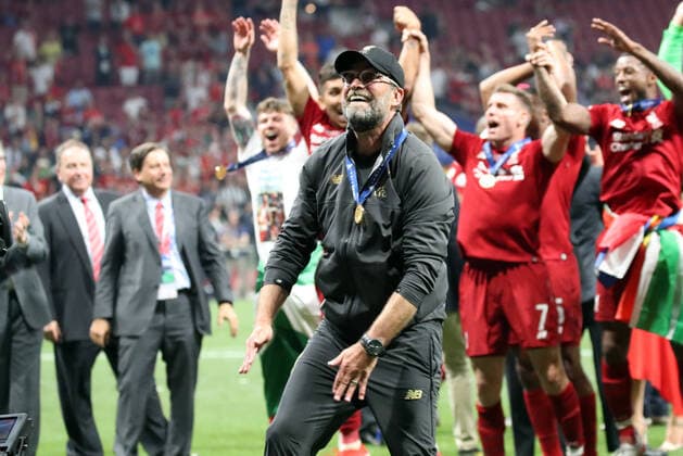 UEFA Champions League Finale 2019 Tottenham Hotspurs - FC Liverpool Spanien, Madrid, 01.06.2019, Fussball, UEFA Champions League, Saison 2018 2019, Finale in Madrid, Tottenham Hotspurs - FC Liverpool (0:2): Jürgen Klopp (Trainer FC Liverpool) feiert den Gewinn der CL, DFL DFB REGULATIONS PROHIBIT ANY USE OF PHOTOGRAPHS AS IMAGE SEQUENCES AND OR QUASI-VIDEO.