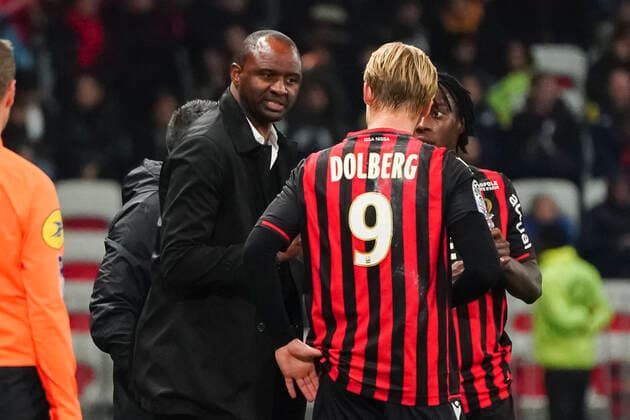 Patrick Vieira (entraineur de l OGC Nice) - Kasper Dolberg (OGC Nice) FOOTBALL : OGC Nice vs AS Monaco - Ligue 1 Conforama - Nice - 07 03 2020 NorbertScanella PanoramiC 