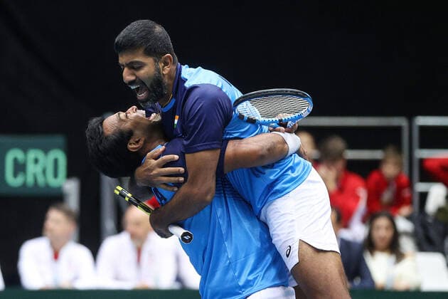 Sport Bilder des Tages Davis Cup qualifiers doubles - Zagreb, Croatia 07.03.2020., Dom Sportova Hall, Zagreb, Croatia - Davis Cup first round Qualifiers doubles between Croatia and India, Mate Pavic, Franko Skugor - Rohan Bopanna, Leander Paes. GoranxStanzl PIXSELL