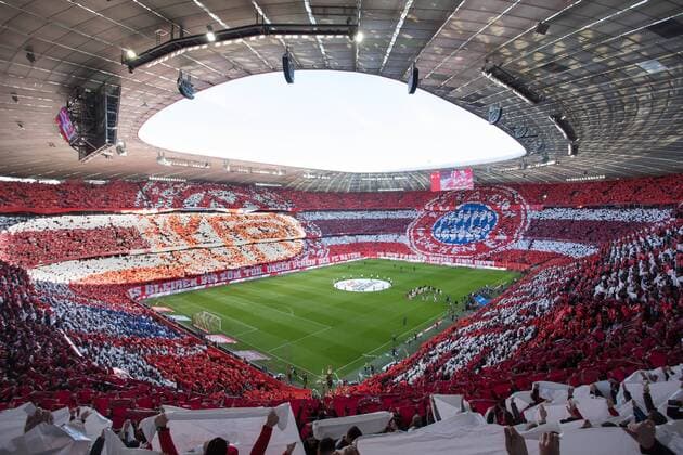 Fans (FC Bayern Muenchen) mit Choreogrphie 120Jafre, FC Bayern Muenchen vs. FC Augsburg, 1.Bundesliga, 08.03.2020, DFB regulations prohibit any use of photographs as image sequences and or quasi-video Muenchen Bayern Deutschland