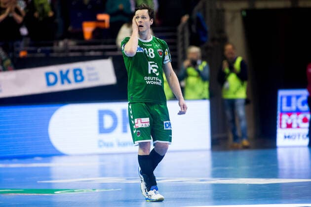 08.03.2020, xfrx, Handball HBL Bundesliga, Fuechse Berlin - SG Flensburg-Handewitt emspor, v.l. Hans Lindberg (Fuechse Berlin) frustriert,traurig,wuetend,fassungslos (DFL DFB REGULATIONS PROHIBIT ANY USE OF PHOTOGRAPHS as IMAGE SEQUENCES and or QUASI-VIDEO) Berlin