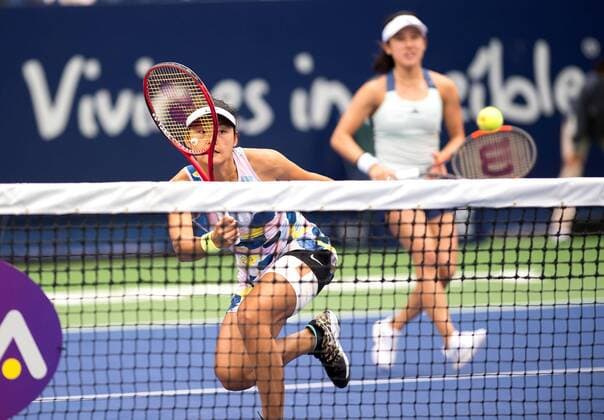 The duo formed by the Japanese tennis player Miyu Kato (R) and the Chinese Yafan Wang (L) in action against the duo of the Ukrainian Kateryna Bondarenko and the Canadian Sharon Fichman, during the women s doubles final of the Monterrey Tennis Open, in Monterrey, Mexico, 08 March 2020. Monterrey Open: Women s Doubles Final !ACHTUNG: NUR REDAKTIONELLE NUTZUNG!  Copyright: xMiguelxSierrax AME2713 20200308-637193079386069513