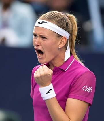 Czech tennis player Marie Bouzkova celebrates a point against the Ukrainian Elina Svitolina, during the final of the Monterrey Tennis Open, in Monterrey, Mexico, 08 March 2020. Monterrey Tennis Open !ACHTUNG: NUR REDAKTIONELLE NUTZUNG!  Copyright: xMiguelxSierrax AME2825 20200309-637193292988493919